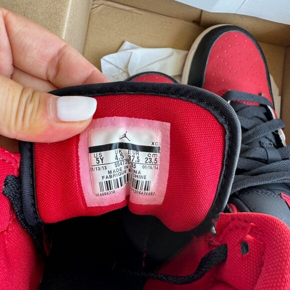 Air Jordan 1 Mid BG Black/Gym Red Youth Size 5 - Lightly Used - Picture 9 of 10